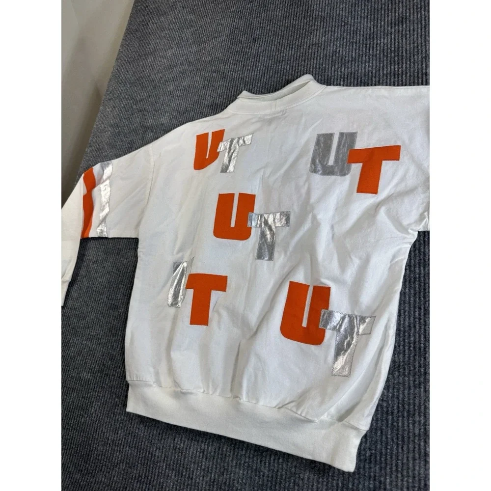 Vintage Patricia Sherman Tennessee‎ Volunteers Sweatshirt White Orange Silver